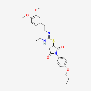 molecular formula C26H33N3O5S B11523885 2,5-dioxo-1-(4-propoxyphenyl)pyrrolidin-3-yl N'-[2-(3,4-dimethoxyphenyl)ethyl]-N-ethylcarbamimidothioate 