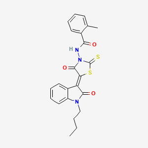 molecular formula C23H21N3O3S2 B11524028 N-[(5Z)-5-(1-butyl-2-oxo-1,2-dihydro-3H-indol-3-ylidene)-4-oxo-2-thioxo-1,3-thiazolidin-3-yl]-2-methylbenzamide 