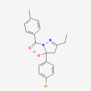 molecular formula C19H19BrN2O2 B11524042 [5-(4-Bromo-phenyl)-3-ethyl-5-hydroxy-4,5-dihydro-pyrazol-1-yl]-p-tolyl-methanone 