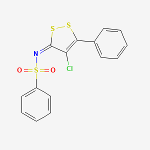 molecular formula C15H10ClNO2S3 B11524055 N-[(3E)-4-chloro-5-phenyl-3H-1,2-dithiol-3-ylidene]benzenesulfonamide 