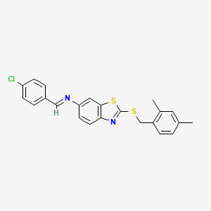 N-[(E)-(4-chlorophenyl)methylidene]-2-[(2,4-dimethylbenzyl)sulfanyl]-1,3-benzothiazol-6-amine