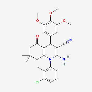 molecular formula C28H30ClN3O4 B11524172 2-Amino-1-(3-chloro-2-methylphenyl)-7,7-dimethyl-5-oxo-4-(3,4,5-trimethoxyphenyl)-1,4,5,6,7,8-hexahydroquinoline-3-carbonitrile 