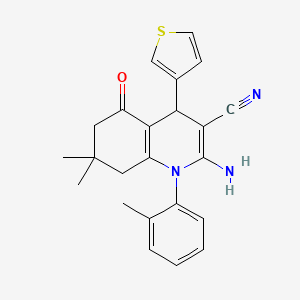 2-Amino-7,7-dimethyl-1-(2-methylphenyl)-5-oxo-4-(thiophen-3-yl)-1,4,5,6,7,8-hexahydroquinoline-3-carbonitrile