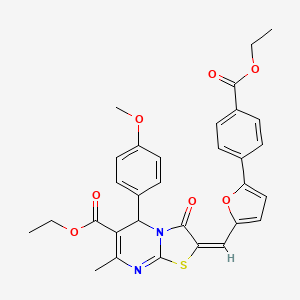 ethyl (2E)-2-({5-[4-(ethoxycarbonyl)phenyl]furan-2-yl}methylidene)-5-(4-methoxyphenyl)-7-methyl-3-oxo-2,3-dihydro-5H-[1,3]thiazolo[3,2-a]pyrimidine-6-carboxylate