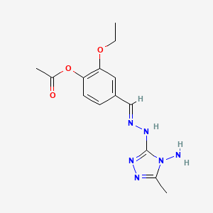 molecular formula C14H18N6O3 B11524246 4-{(E)-[2-(4-amino-5-methyl-4H-1,2,4-triazol-3-yl)hydrazinylidene]methyl}-2-ethoxyphenyl acetate 