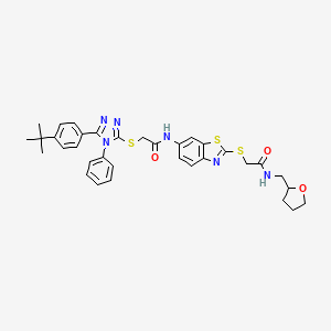 2-{[5-(4-tert-butylphenyl)-4-phenyl-4H-1,2,4-triazol-3-yl]sulfanyl}-N-[2-({2-oxo-2-[(tetrahydrofuran-2-ylmethyl)amino]ethyl}sulfanyl)-1,3-benzothiazol-6-yl]acetamide