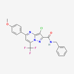 molecular formula C22H16ClF3N4O2 B11524298 N-benzyl-3-chloro-5-(4-methoxyphenyl)-7-(trifluoromethyl)pyrazolo[1,5-a]pyrimidine-2-carboxamide 