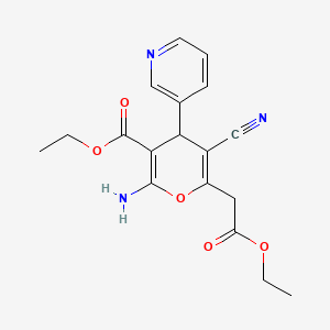 molecular formula C18H19N3O5 B11524308 ethyl 2-amino-5-cyano-6-(2-ethoxy-2-oxoethyl)-4-pyridin-3-yl-4H-pyran-3-carboxylate 