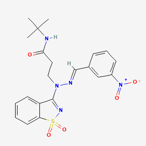 N-tert-butyl-3-[(2E)-1-(1,1-dioxido-1,2-benzothiazol-3-yl)-2-(3-nitrobenzylidene)hydrazinyl]propanamide