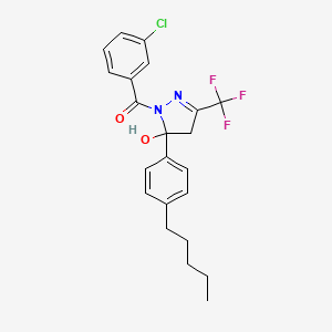 molecular formula C22H22ClF3N2O2 B11524340 (3-chlorophenyl)[5-hydroxy-5-(4-pentylphenyl)-3-(trifluoromethyl)-4,5-dihydro-1H-pyrazol-1-yl]methanone 