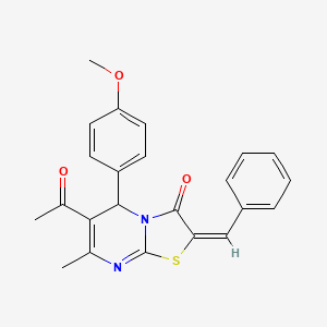 (2E)-6-acetyl-2-benzylidene-5-(4-methoxyphenyl)-7-methyl-5H-[1,3]thiazolo[3,2-a]pyrimidin-3(2H)-one