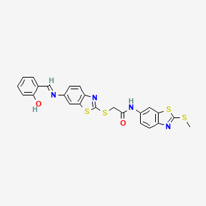 2-[(6-{[(E)-(2-hydroxyphenyl)methylidene]amino}-1,3-benzothiazol-2-yl)sulfanyl]-N-[2-(methylsulfanyl)-1,3-benzothiazol-6-yl]acetamide