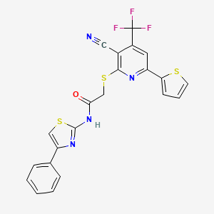 2-{[3-cyano-6-(thiophen-2-yl)-4-(trifluoromethyl)pyridin-2-yl]sulfanyl}-N-(4-phenyl-1,3-thiazol-2-yl)acetamide