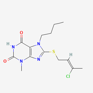 molecular formula C14H19ClN4O2S B11524571 7-butyl-8-{[(2Z)-3-chlorobut-2-en-1-yl]sulfanyl}-3-methyl-3,7-dihydro-1H-purine-2,6-dione 