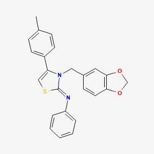 molecular formula C24H20N2O2S B11524619 N-[(2Z)-3-(1,3-benzodioxol-5-ylmethyl)-4-(4-methylphenyl)-1,3-thiazol-2(3H)-ylidene]aniline 