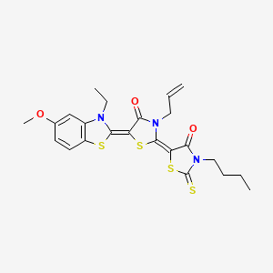 (5Z)-3-butyl-5-[(5Z)-5-(3-ethyl-5-methoxy-1,3-benzothiazol-2(3H)-ylidene)-4-oxo-3-(prop-2-en-1-yl)-1,3-thiazolidin-2-ylidene]-2-thioxo-1,3-thiazolidin-4-one