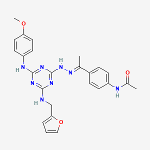 N-{4-[(1E)-1-(2-{4-[(furan-2-ylmethyl)amino]-6-[(4-methoxyphenyl)amino]-1,3,5-triazin-2-yl}hydrazinylidene)ethyl]phenyl}acetamide