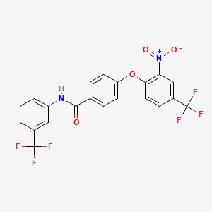 molecular formula C21H12F6N2O4 B11524701 4-[2-Nitro-4-(trifluoromethyl)phenoxy]-N-[3-(trifluoromethyl)phenyl]benzamide 