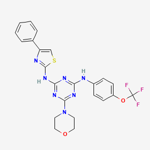 molecular formula C23H20F3N7O2S B11524740 6-(morpholin-4-yl)-N-(4-phenyl-1,3-thiazol-2-yl)-N'-[4-(trifluoromethoxy)phenyl]-1,3,5-triazine-2,4-diamine 