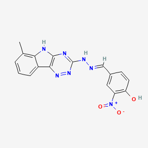 molecular formula C17H13N7O3 B11524913 4-{(E)-[2-(6-methyl-5H-[1,2,4]triazino[5,6-b]indol-3-yl)hydrazinylidene]methyl}-2-nitrophenol 