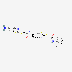 2-[(6-amino-1,3-benzothiazol-2-yl)sulfanyl]-N-[2-({2-oxo-2-[(2,4,6-trimethylphenyl)amino]ethyl}sulfanyl)-1,3-benzothiazol-6-yl]acetamide