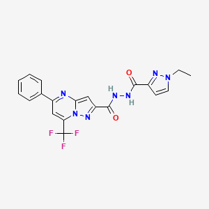 molecular formula C20H16F3N7O2 B11524934 N'-[(1-ethyl-1H-pyrazol-3-yl)carbonyl]-5-phenyl-7-(trifluoromethyl)pyrazolo[1,5-a]pyrimidine-2-carbohydrazide 