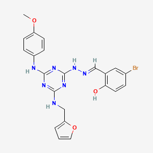 molecular formula C22H20BrN7O3 B11524992 4-bromo-2-[(E)-(2-{4-[(furan-2-ylmethyl)amino]-6-[(4-methoxyphenyl)amino]-1,3,5-triazin-2-yl}hydrazinylidene)methyl]phenol 