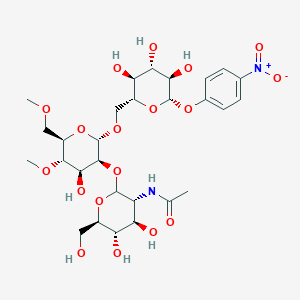 molecular formula C28H42N2O18 B115250 N-[(3R,4R,5S,6R)-4,5-dihydroxy-2-[(2S,3S,4S,5S,6R)-4-hydroxy-5-methoxy-6-(methoxymethyl)-2-[[(2R,3S,4S,5R,6S)-3,4,5-trihydroxy-6-(4-nitrophenoxy)oxan-2-yl]methoxy]oxan-3-yl]oxy-6-(hydroxymethyl)oxan-3-yl]acetamide CAS No. 150161-10-7