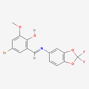 molecular formula C15H10BrF2NO4 B11525004 4-bromo-2-{(E)-[(2,2-difluoro-1,3-benzodioxol-5-yl)imino]methyl}-6-methoxyphenol 