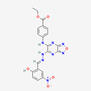 molecular formula C20H16N8O6 B11525071 ethyl 4-({6-[(2E)-2-(2-hydroxy-5-nitrobenzylidene)hydrazinyl][1,2,5]oxadiazolo[3,4-b]pyrazin-5-yl}amino)benzoate 