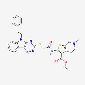 ethyl 6-methyl-2-[({[5-(2-phenylethyl)-5H-[1,2,4]triazino[5,6-b]indol-3-yl]sulfanyl}acetyl)amino]-4,5,6,7-tetrahydrothieno[2,3-c]pyridine-3-carboxylate