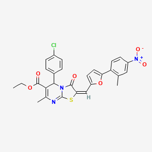 ethyl (2E)-5-(4-chlorophenyl)-7-methyl-2-{[5-(2-methyl-4-nitrophenyl)furan-2-yl]methylidene}-3-oxo-2,3-dihydro-5H-[1,3]thiazolo[3,2-a]pyrimidine-6-carboxylate