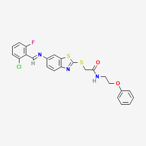 2-[(6-{[(E)-(2-chloro-6-fluorophenyl)methylidene]amino}-1,3-benzothiazol-2-yl)sulfanyl]-N-(2-phenoxyethyl)acetamide