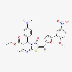 molecular formula C30H28N4O7S B11525165 ethyl (2E)-5-[4-(dimethylamino)phenyl]-2-{[5-(2-methoxy-5-nitrophenyl)furan-2-yl]methylidene}-7-methyl-3-oxo-2,3-dihydro-5H-[1,3]thiazolo[3,2-a]pyrimidine-6-carboxylate 