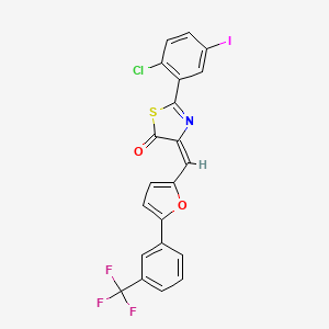 (4E)-2-(2-chloro-5-iodophenyl)-4-({5-[3-(trifluoromethyl)phenyl]furan-2-yl}methylidene)-1,3-thiazol-5(4H)-one