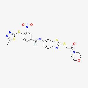 2-[(6-{[(E)-{4-[(5-methyl-1,3,4-thiadiazol-2-yl)sulfanyl]-3-nitrophenyl}methylidene]amino}-1,3-benzothiazol-2-yl)sulfanyl]-1-(morpholin-4-yl)ethanone