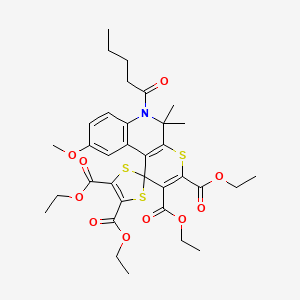 Tetraethyl 9'-methoxy-5',5'-dimethyl-6'-pentanoyl-5',6'-dihydrospiro[1,3-dithiole-2,1'-thiopyrano[2,3-c]quinoline]-2',3',4,5-tetracarboxylate