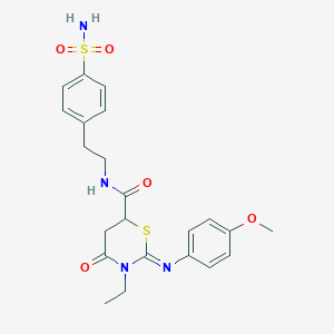 (2E)-3-ethyl-2-[(4-methoxyphenyl)imino]-4-oxo-N-[2-(4-sulfamoylphenyl)ethyl]-1,3-thiazinane-6-carboxamide