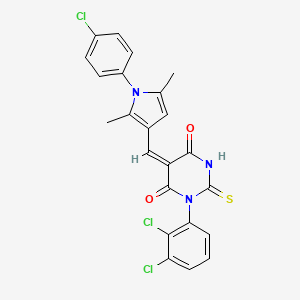 molecular formula C23H16Cl3N3O2S B11525425 (5E)-5-{[1-(4-chlorophenyl)-2,5-dimethyl-1H-pyrrol-3-yl]methylidene}-1-(2,3-dichlorophenyl)-2-thioxodihydropyrimidine-4,6(1H,5H)-dione 