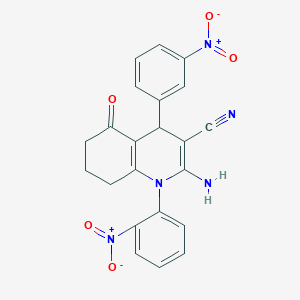 molecular formula C22H17N5O5 B11525431 2-Amino-1-(2-nitrophenyl)-4-(3-nitrophenyl)-5-oxo-1,4,5,6,7,8-hexahydroquinoline-3-carbonitrile 