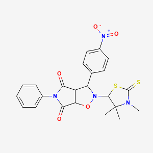 molecular formula C23H22N4O5S2 B11525434 3-(4-nitrophenyl)-5-phenyl-2-(3,4,4-trimethyl-2-thioxo-1,3-thiazolidin-5-yl)dihydro-2H-pyrrolo[3,4-d][1,2]oxazole-4,6(3H,5H)-dione 