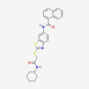 molecular formula C26H25N3O2S2 B11525456 N-(2-{[2-(cyclohexylamino)-2-oxoethyl]sulfanyl}-1,3-benzothiazol-6-yl)naphthalene-1-carboxamide 