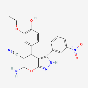 6-Amino-4-(3-ethoxy-4-hydroxyphenyl)-3-(3-nitrophenyl)-1,4-dihydropyrano[2,3-c]pyrazole-5-carbonitrile