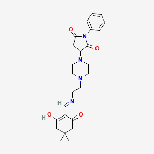 molecular formula C25H32N4O4 B11525565 3-[4-(2-{[(4,4-Dimethyl-2,6-dioxocyclohexylidene)methyl]amino}ethyl)piperazin-1-yl]-1-phenylpyrrolidine-2,5-dione 