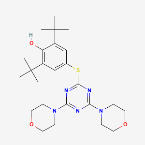 molecular formula C25H37N5O3S B11525572 2,6-Di-tert-butyl-4-{[4,6-di(morpholin-4-yl)-1,3,5-triazin-2-yl]sulfanyl}phenol 