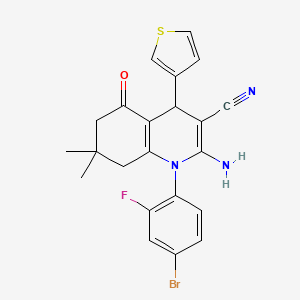 2-Amino-1-(4-bromo-2-fluorophenyl)-7,7-dimethyl-5-oxo-4-(thiophen-3-yl)-1,4,5,6,7,8-hexahydroquinoline-3-carbonitrile