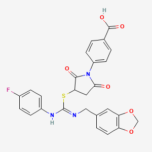 molecular formula C26H20FN3O6S B11525664 4-(3-{[N-(1,3-benzodioxol-5-ylmethyl)-N'-(4-fluorophenyl)carbamimidoyl]sulfanyl}-2,5-dioxopyrrolidin-1-yl)benzoic acid 