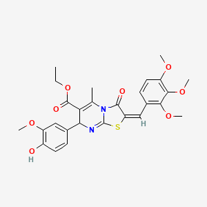 molecular formula C27H28N2O8S B11525674 ethyl (2E)-7-(4-hydroxy-3-methoxyphenyl)-5-methyl-3-oxo-2-(2,3,4-trimethoxybenzylidene)-2,3-dihydro-7H-[1,3]thiazolo[3,2-a]pyrimidine-6-carboxylate 