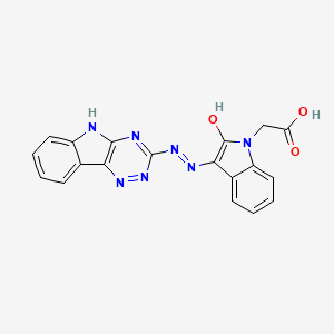 {(3E)-2-oxo-3-[2-(5H-[1,2,4]triazino[5,6-b]indol-3-yl)hydrazinylidene]-2,3-dihydro-1H-indol-1-yl}acetic acid