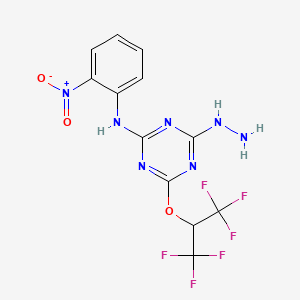 molecular formula C12H9F6N7O3 B11525770 4-[(1,1,1,3,3,3-hexafluoropropan-2-yl)oxy]-6-hydrazinyl-N-(2-nitrophenyl)-1,3,5-triazin-2-amine 